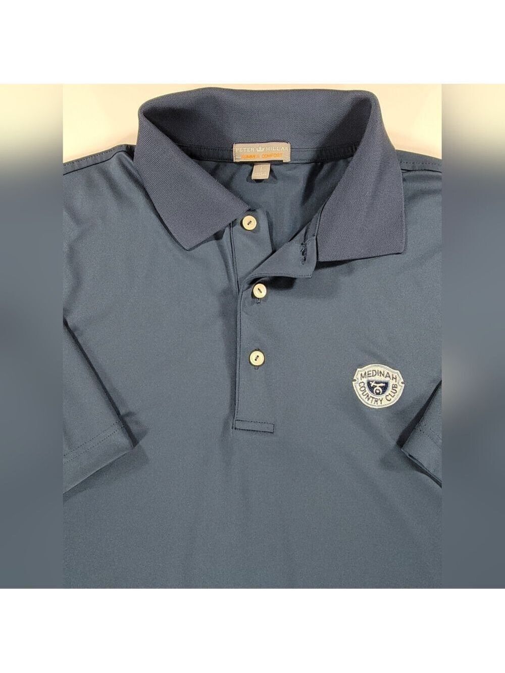 Medinah Peter Millar Summer Comfort Golf Polo Shirt Mens Large Solid Dark Blue